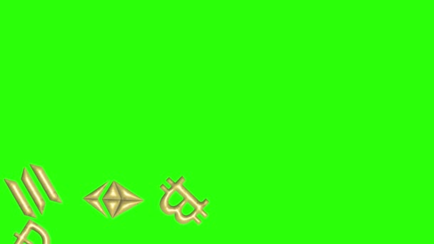 Криптографічні Знаки Текстуровані Металевими Елементами Природної Золотої Анімації Зеленому Екрані — стокове відео