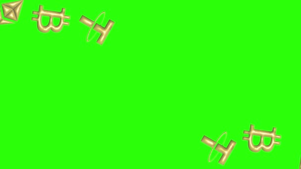 Криптографічні Знаки Текстуровані Металевими Елементами Природної Золотої Анімації Зеленому Екрані — стокове відео