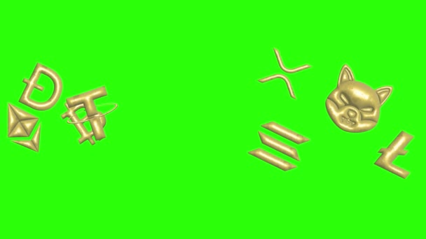 Криптографические Знаки Текстурированные Металлическими Элементами Анимации Натурального Золота Зеленом Экране — стоковое видео