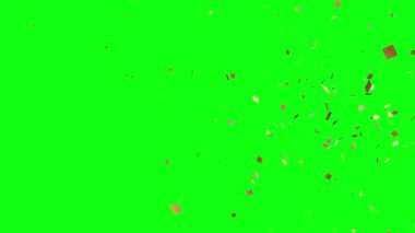 Kutlama ve olaylar için altın rengi Konfeti animasyonu, yeşil ekran krom anahtarı üzerindeki grafik kaynak ögesi