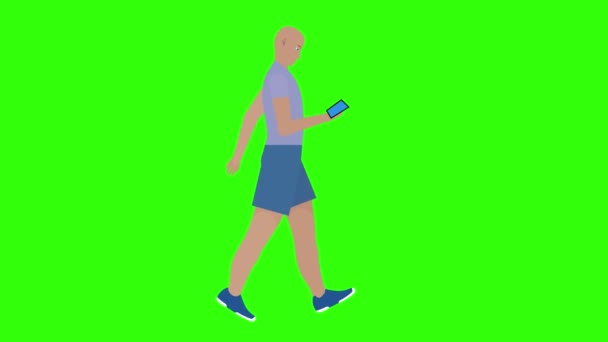 Manusia Berjalan Dan Melihat Dalam Animasi Telepon Kunci Kroma Loop — Stok Video