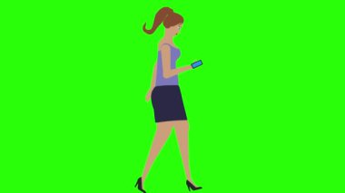 Yürüyen ve arayan kadınlar telefon animasyonu, kroma anahtarı, kusursuz döngü