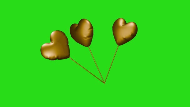 充气心脏庆祝3D动画在绿色屏幕彩色键 — 图库视频影像