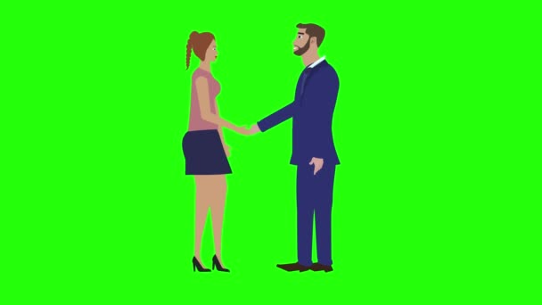 Mann Und Frau Beim Händedruck Zeichentrickfilm Auf Grünem Bildschirm Chroma — Stockvideo
