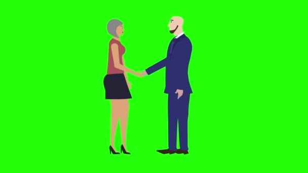 Man Woman Character Doing Handshake Cartoon Animation Green Screen Chroma — Stock Video