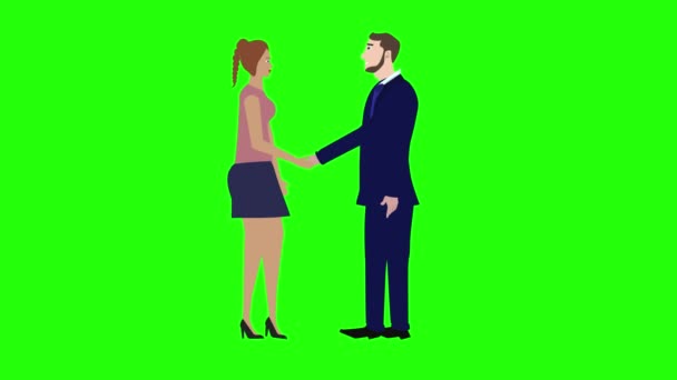 Άνθρωπος Και Γυναίκα Χαρακτήρα Κάνει Χειραψία Κινούμενα Σχέδια Animation Πράσινο — Αρχείο Βίντεο
