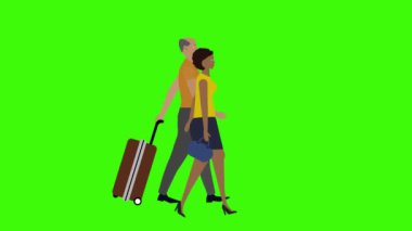 Tramvayla gezen çift çizgi film animasyonu, kusursuz döngü.