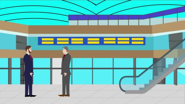 Animace Dvou Postav Business Man Mluvit Spolu Moderním Kancelářském Prostoru — Stock video