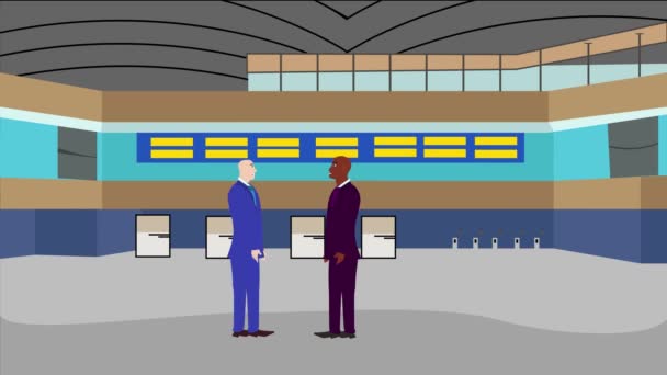 Animation Von Zwei Geschäftsleuten Die Sich Modernen Bürobereich Unterhalten — Stockvideo