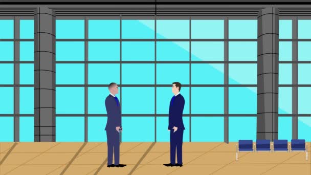 Animation Deux Personnages Homme Affaires Parlant Dans Espace Bureau Moderne — Video