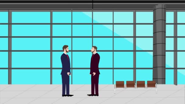 Анимация Двух Деловых Людей Говорящих Друг Другом Современном Офисе — стоковое видео