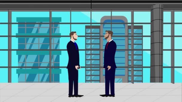 Animacja Dwóch Biznesmenów Rozmawiających Sobą Nowoczesnym Biurze — Wideo stockowe