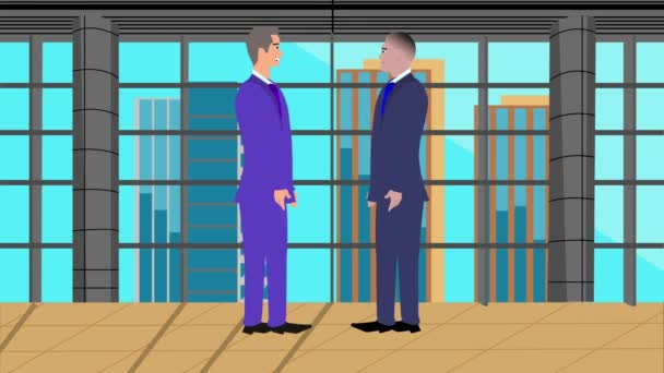 Animação Dois Homens Negócios Personagem Conversando Uns Com Outros Área — Vídeo de Stock