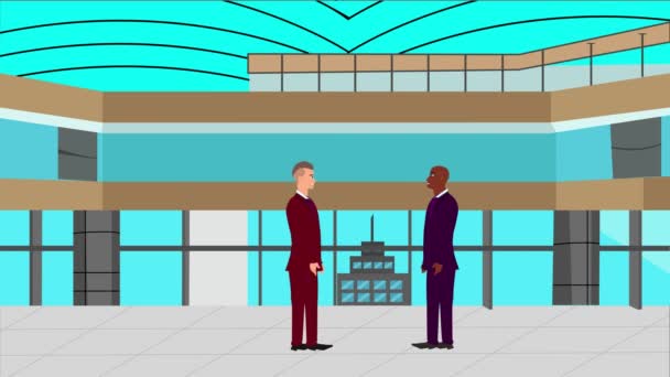 Animasi Dari Dua Karakter Pria Bisnis Berbicara Satu Sama Lain — Stok Video