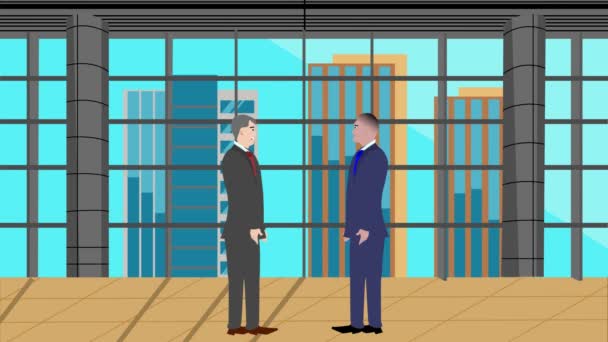 Animation Två Affärsman Karaktär Talar Varandra Moderna Kontorsområdet — Stockvideo