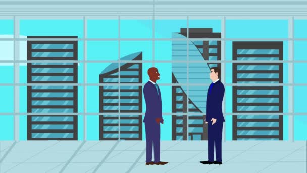 Animación Dos Hombres Negocios Hablando Entre Área Moderna Oficina — Vídeo de stock