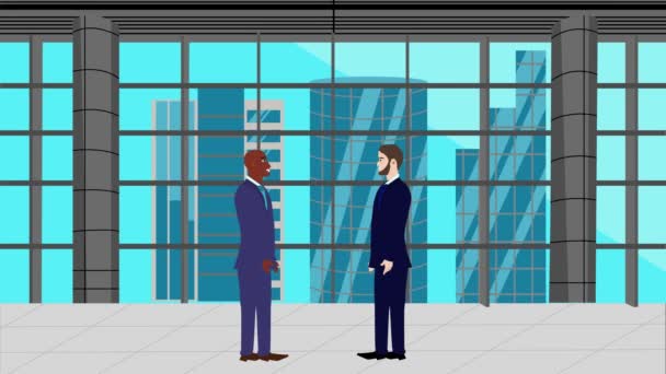 Animación Dos Hombres Negocios Hablando Entre Área Moderna Oficina — Vídeos de Stock