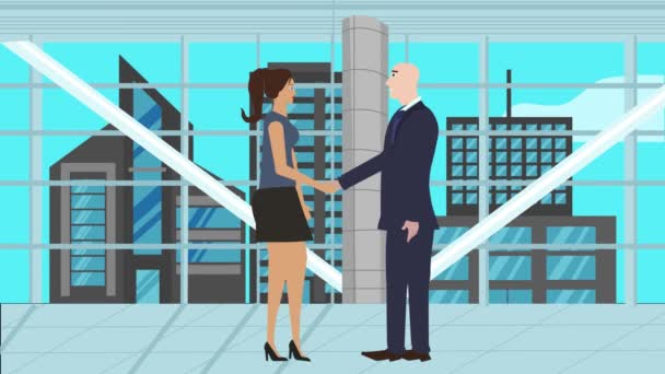 Animation Businessman Women Character Doing Handshake Cartoon Flat Design Office — Wideo stockowe