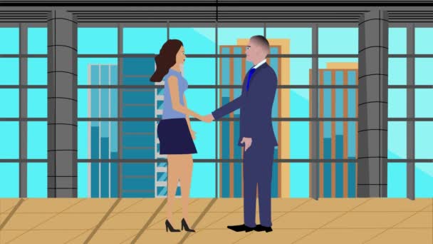 Animația Oamenilor Afaceri Femeilor Făcând Strângere Mână Desen Animat Fundal — Videoclip de stoc