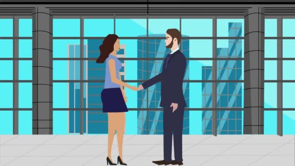 Animacja Biznesu Kobiet Charakter Robi Uścisk Dłoni Kreskówka Płaski Design — Wideo stockowe