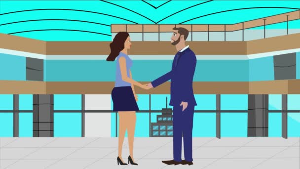 Animation Businessman Women Character Doing Handshake Cartoon Flat Design Office — Stock Video