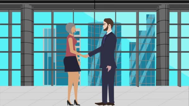 Animação Empresário Mulheres Personagem Fazendo Aperto Mão Desenho Animado Design — Vídeo de Stock