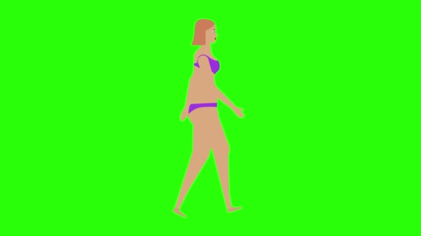 Femme Marchant Dans Bikini Thème Plage Boucle Transparente Animation Personnage — Video