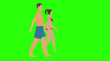 Erkek ve kadın çift yürüyüş döngüsü, plaj tatili teması, krom anahtar animasyonu