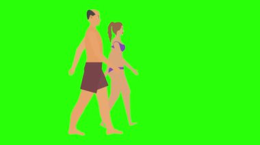 Erkek ve kadın çift yürüyüş döngüsü, plaj tatili teması, krom anahtar animasyonu