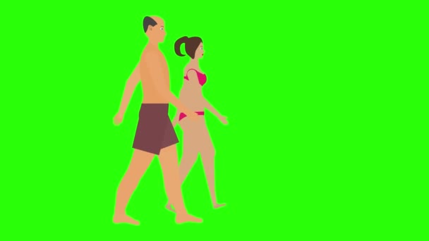 Man Woman Couple Walking Loop Cycle Beach Vacation Theme Chroma — стоковое видео