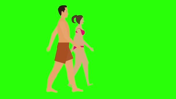 Erkek Kadın Çift Yürüyüş Döngüsü Plaj Tatili Teması Krom Anahtar — Stok video