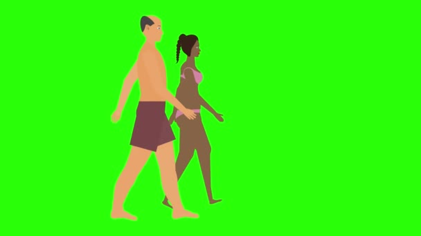 Man Woman Couple Walking Loop Cycle Beach Vacation Theme Chroma — Vídeo de stock