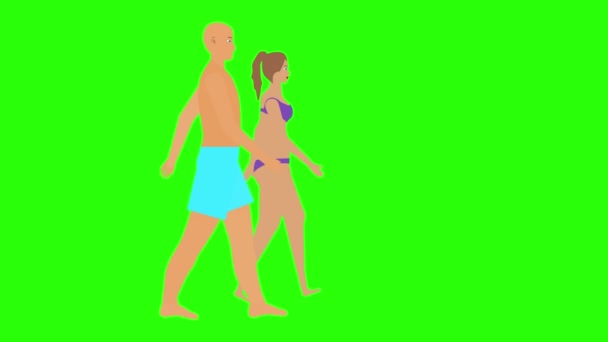 Bărbat Femeie Ciclu Buclă Mers Jos Tema Vacanței Plajă Animația — Videoclip de stoc