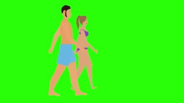 Erkek ve kadın çift yürüyüş döngüsü, plaj tatili teması, krom anahtar animasyonu