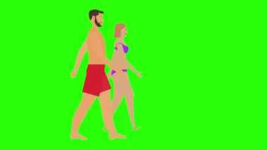 Erkek ve kadın çift yürüyüş döngüsü, plaj tatili teması, krom anahtar animasyonu
