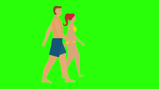Pasangan Pria Dan Wanita Berjalan Siklus Lingkaran Tema Liburan Pantai — Stok Video
