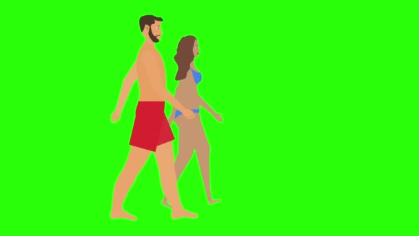 Man Woman Couple Walking Loop Cycle Beach Vacation Theme Chroma — Stock Video