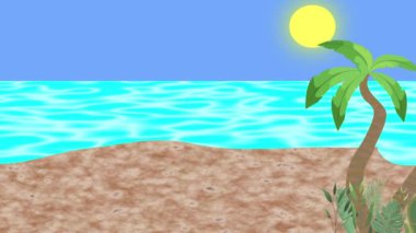 Yazın boş sahil ve denizin çizgi film arkaplan animasyonu