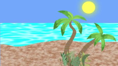 Yazın boş sahil ve denizin çizgi film arkaplan animasyonu