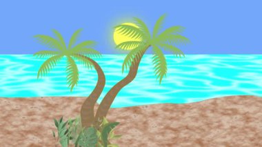 Yazın boş sahil ve denizin çizgi film arkaplan animasyonu