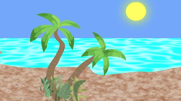 Ζευγάρι Περπάτημα Στην Παραλία Επίπεδη Κινούμενα Σχέδια Animation Θέα Στη — Αρχείο Βίντεο