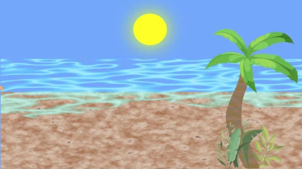 Para Spacerująca Plaży Płaska Animacja Kreskówkowa Widok Morze Tle — Wideo stockowe