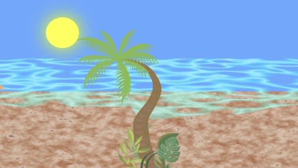 Coppia Passeggiando Sulla Spiaggia Animazione Cartoni Animati Piatti Vista Mare — Video Stock