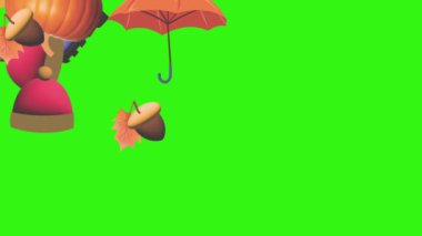 Sonbahar ögeleri grubu yeşil ekranda nesne canlandırması