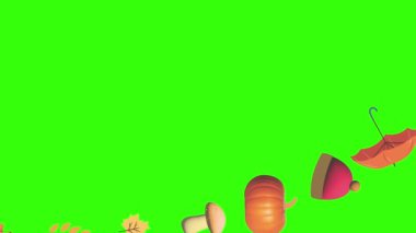 Sonbahar ögeleri grubu yeşil ekranda nesne canlandırması