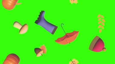 Sonbahar ögeleri grubu yeşil ekranda nesne canlandırması