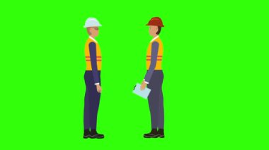 Çizgi filmci karakter tasarlıyor inşaat planlarını yeşil ekran yapıyor