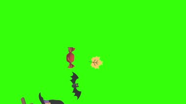 Cadılar Bayramı tasarım nesneleri yeşil ekran üzerinde canlandırma efektleri