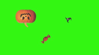 Cadılar Bayramı tasarım nesneleri yeşil ekran üzerinde canlandırma efektleri