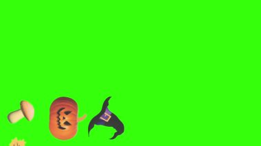 Cadılar Bayramı tasarım nesneleri yeşil ekran üzerinde canlandırma efektleri